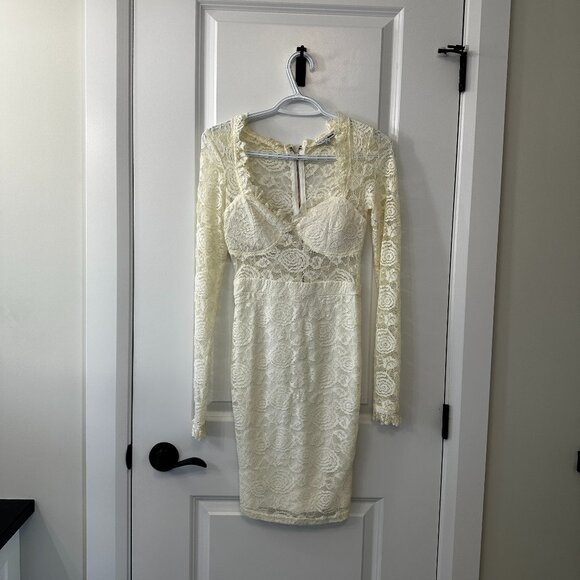 Fashion Nova White Lace Long Sleeve Bodycon Dress – XS - Picture 1 of 5